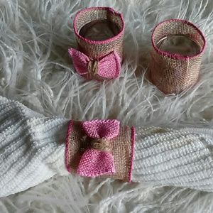 Handmade burlap napkin rings set of 4
